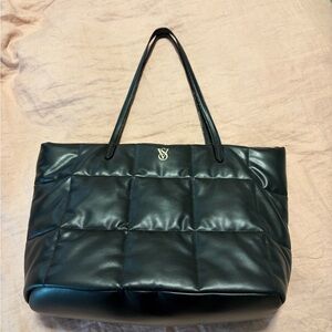 Victoria's Secret Black Quilted Tote with Gold Logo